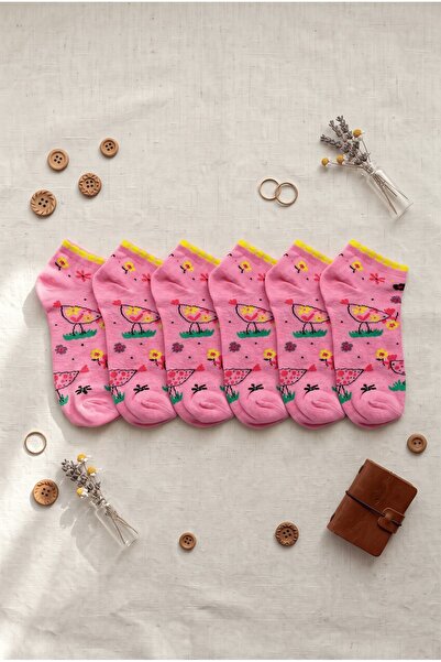 hadiora Set of 6 Pink Patterned Women's Socks - Soft Cotton