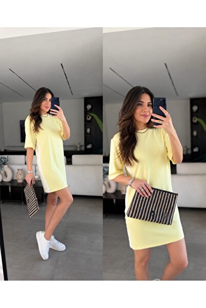 Genel Markalar BEYAZ GARNİLİ ŞERİTLİ MODAL ELBİSE