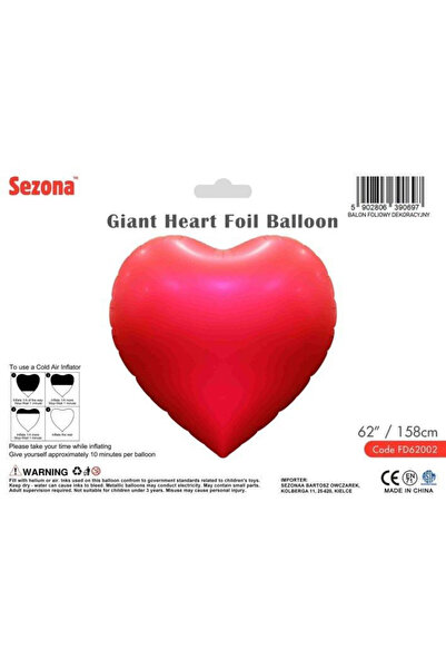 OEM Balon folie/foil Sezona Giant Heart, forma inima, pentru heliu si aer, ro...