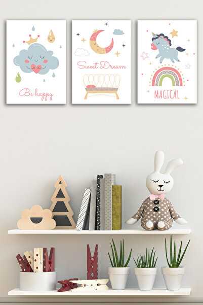 Tilki Dünyası 3-Piece Children's Room Canvas Painting Set Model 17 - Baby Roo...