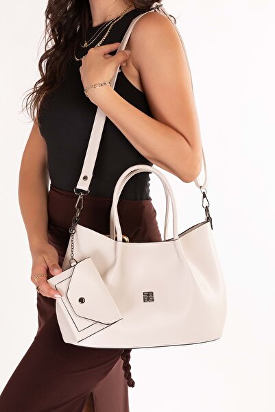 Gondol Women's Double Compartment Hand and Shoulder Bag Shb.2228 Beige