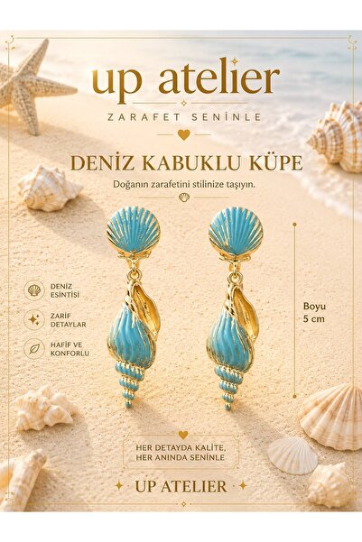 Up Atelier Summer Collection Beach Fashion Blue Vintage Seashell Model Earrings