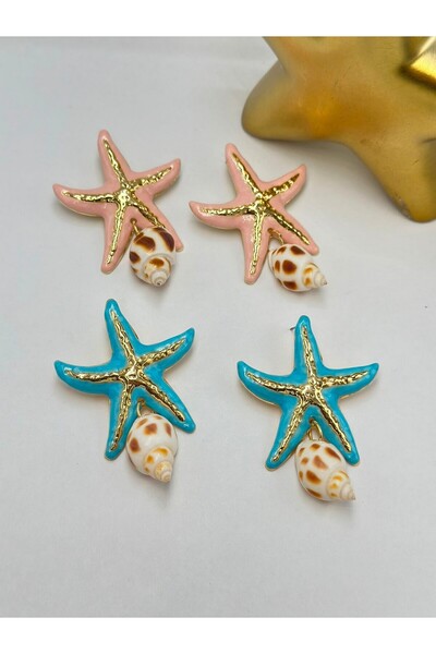 BYYEŞO Enamel Starfish Earrings (Brass Plated) Pink