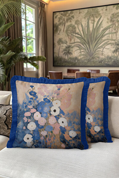 Evimde Bambaşka Flower Vintage Floral Fringe Pillowcase-Artistic Garden Beige...
