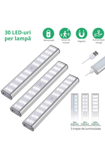 Simply Joy Lampă inteligentă cu 30 de LED-uri, senzor de mișcare wireless și ...