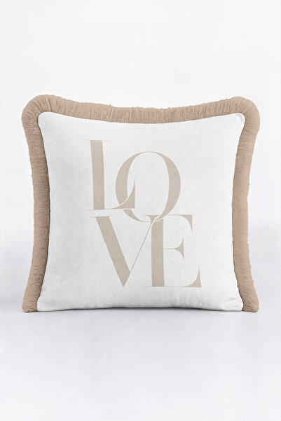 Evimde Bambaşka Letter Themed Love Patterned Fringed Pillowcase - Stylish Rom...