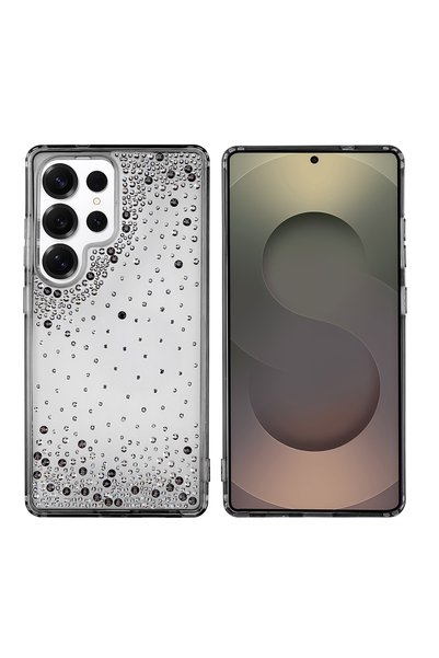 zore Galaxy S25 Ultra Case Camera Raised Silvery Drop Stone Silicone Brsa