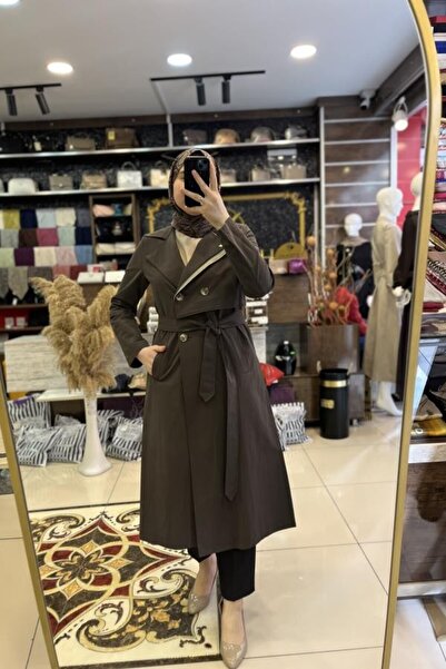 HÜMEYRA BUTİK معطف طويل بتفاصيل ياقة بلونين