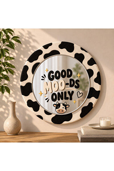 Heners Cow - Özel Tasarım Dekoratif Duvar Aynası (İnek Desenli Form) - Plasti...