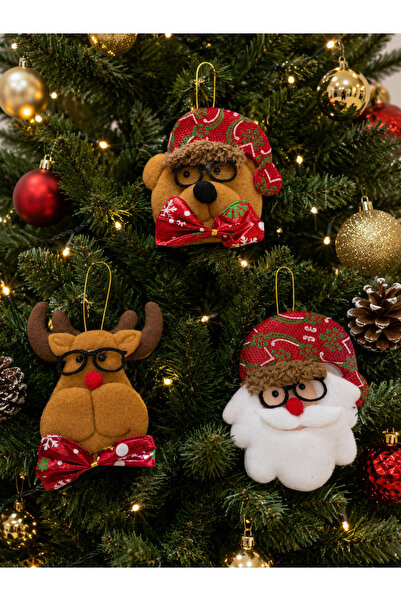 PARTİPORT New Year's Plush Christmas Figurine Tree Ornament Set of 3 Deer Ted...