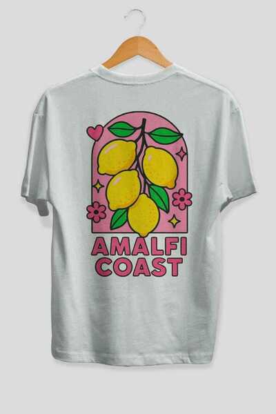 Ankhises Amalfi Coast bela oversize majica sa leđnim printom, unisex, 100% pa...