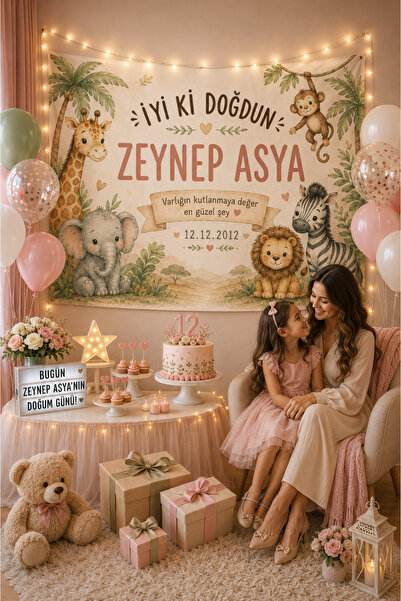 LUNA DİZAYN Kişiye Özel Yatay Doğum Günü Happy Birthday Duvar Örtüsü Duvar Ha...