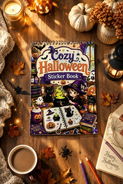 birikiyedi Cozy Halloween Sticker Book-8 Sayfa /Cadılar Bayramı Sticker Kitab...
