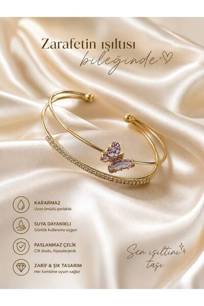 staınless steel LUNAVERA BUTTERFLY IŞILTILI GOLD PASLANMAZ ÇELİK BİLEKLİK