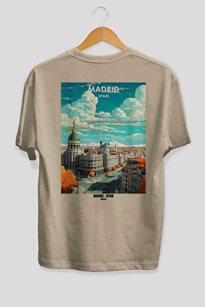 Ankhises Μαδρίτη Ισπανία Μπεζ Oversize Country City T-shirt με στάμπα στην πλ...