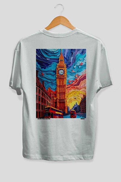 Ankhises Μπλουζάκι Unisex με στάμπα στο πίσω μέρος του London White Oversize ...