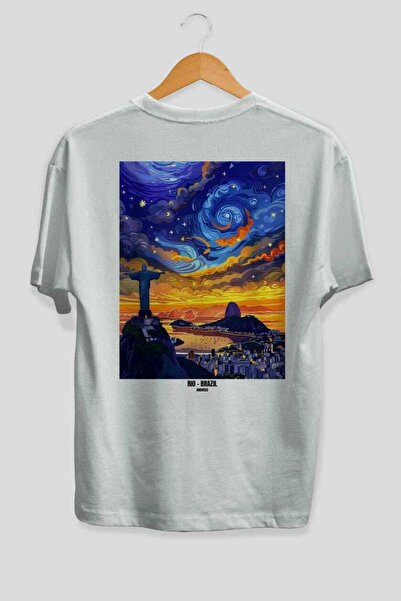 Ankhises Rio Brazil 2 Λευκό Oversize Country City T-shirt με στάμπα στην πλάτ...