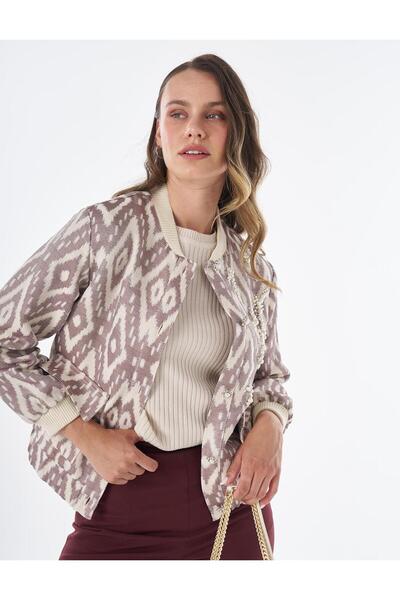 Kayra Pearl Embroidered Bomber Jacket Brown