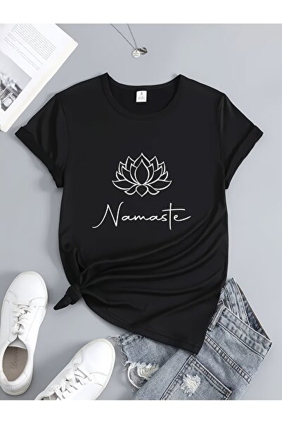 NOURAM تي شيرت مطبوع عليه 'NAMASTE' - قميص صيفي ناعم ومسامي ومريح بأكمام قصير...