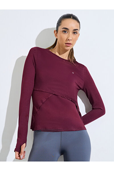 Styli Burgundy Logo Back Reflective Detail Asymmetric Hem Top