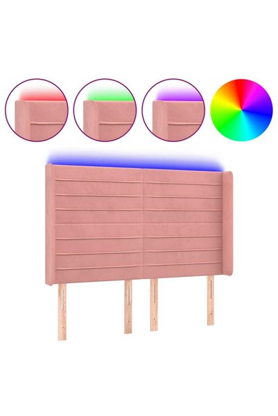 vidaxl Tăblie de pat cu LED, roz, 147x16x118/128 cm, catifea