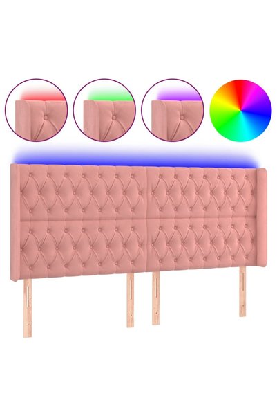 vidaxl Tăblie de pat cu LED, roz, 183x16x118/128 cm, catifea