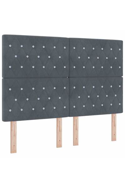 vidaxl Tăblie LED cu benzi LED cu headboard Gri închis 160 cm Catifea