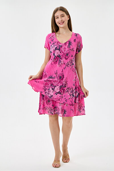 della moor Fuchsia Italian Floral Patterned Lined Short Dress Size 38 - 42