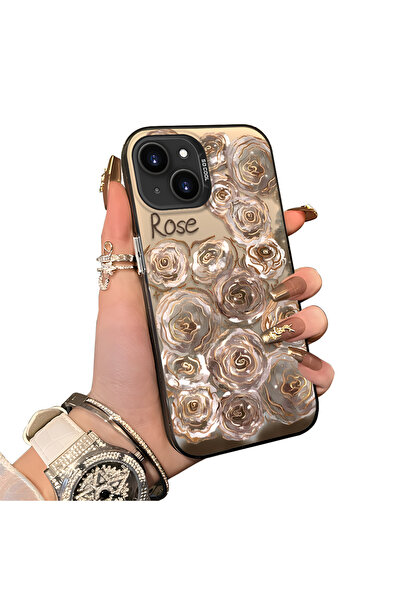 SLIMFELT iPhone 15 Plus/14 Plus Uyumlu estetik altın gül telefon kılıfı, her ...