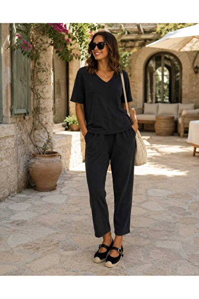 Budan Export Women's Modal Fabric V-Neck T-Shirt and Elastic Waist Pocket Pan...