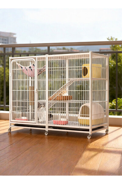 Ma Baby Large Cat Cage with Ramp Ladders Pet Cage Movable Wheel and Tray