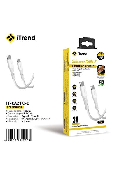 itrend Cablu USB-C la USB-C IT-CA21 C-C, 1 m, Încărcare Rapidă PD 60W, Silicon,