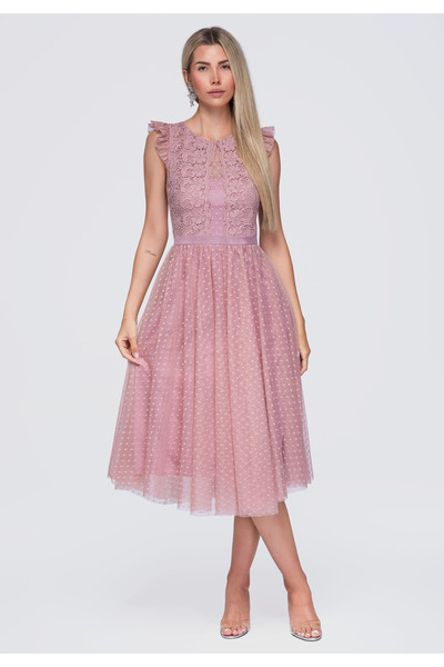 Larica Women's Midi Dress, Fitted Top, Flared Skirt LA-OM-DLR423