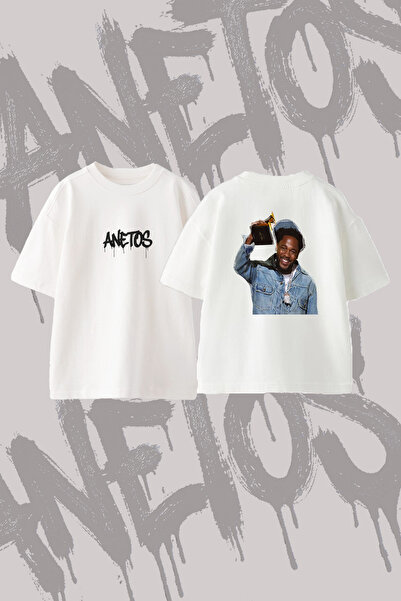 Anetos T Pain Design Back Printed Cotton White Oversize T-Shirt