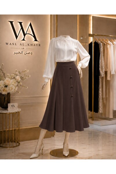 WASL ALKHAIR Women's Classic Wide Cut Skirt with Front Buttons – 41 cm Length
