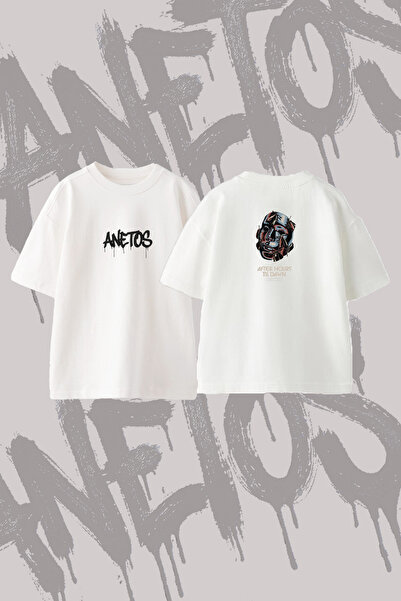 Anetos The Weeknd Mask Design Back Printed Cotton White Oversize T-Shirt
