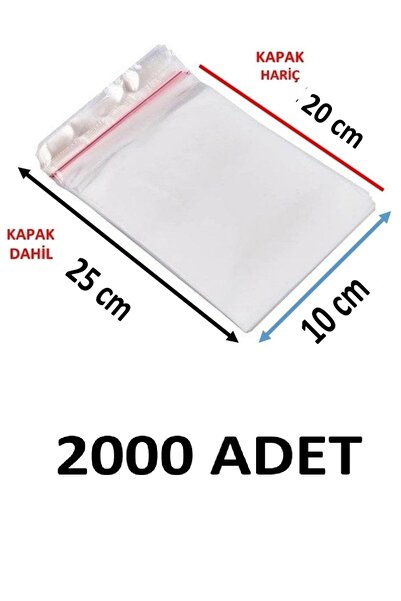 MTKardeşler 2000 قطعة 10x20+5 سم أكياس جيلاتينية شفافة لاصقة