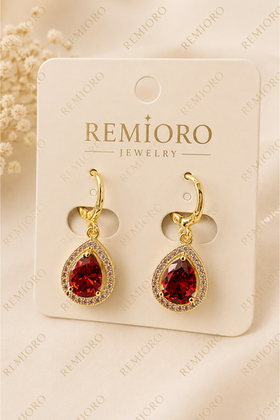 REMIORO Cercei placați cu aur 14K cu zirconiu cubic colorat, model lacrimă – ...