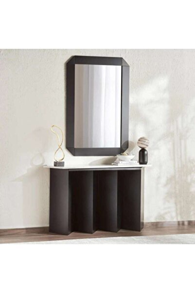 PAN HOME PORAGAN CONSOLE TABLE WITH MIRROR MARBLE - BLACK & WHITE