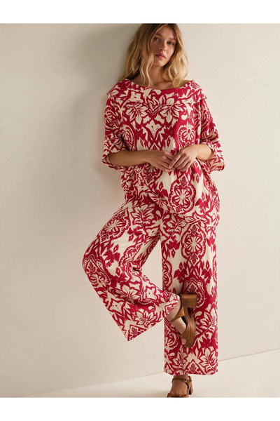 su koleksiyon tekstil Viscose Printed Shalwar Pants & Madonna Collar Blush Set