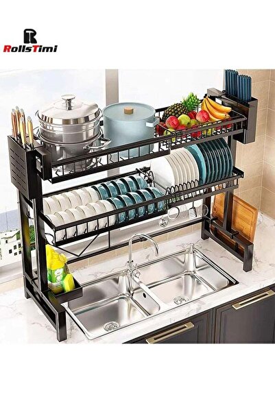 RollsTimi Large Capacity Dish Drainer Drying Rack Telescopic Adjustable Lengt...