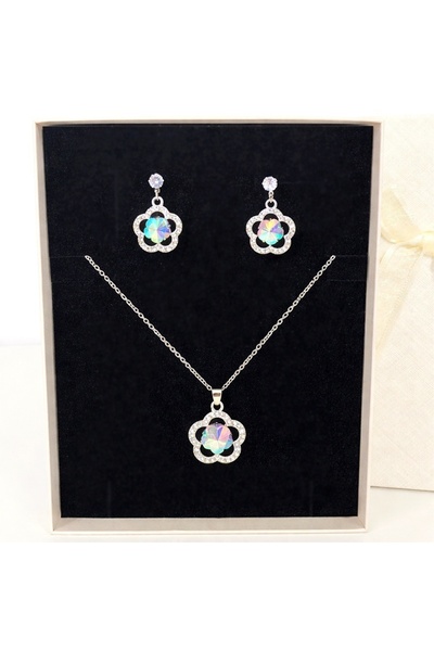 FashionForYou Set floral cu aspect elegant, cu colier și cercei cu model flor...