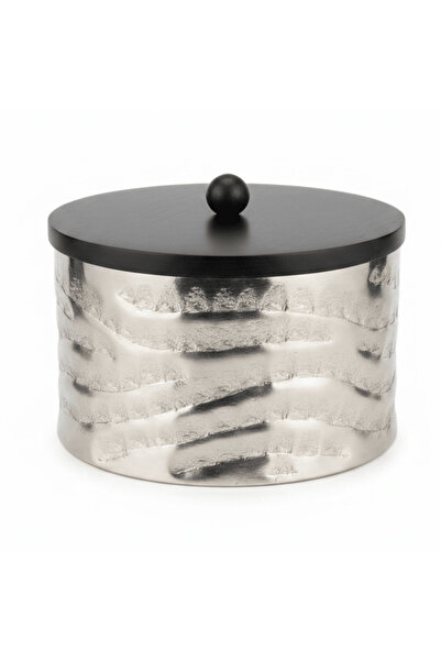 AKDC Luhpar Wave Textured Aluminum Round Storage Box with Black Wooden Lid - ...