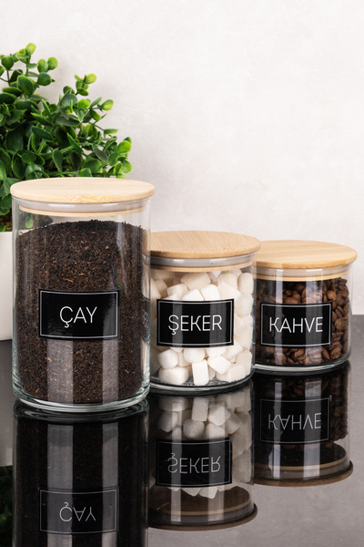 Dolkin Home 3-Piece Glass Jar Set with Bamboo Lid Tea Sugar Coffee Salt Stora...