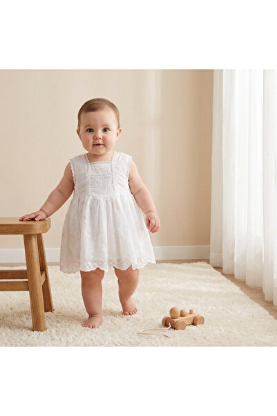 giggles Square Neck Sleeveless A-line Dress with Floral Embroidery