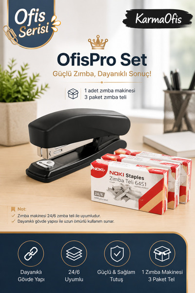 KarmaOfis Ofispro Stapler Set + 3 Packs of 24/6 Staples |   Office Series Erg...