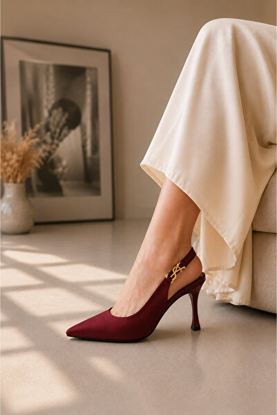 moon glow Women's Burgundy Cherry Color Pointed Toe Thin Heeled Shoes with An...