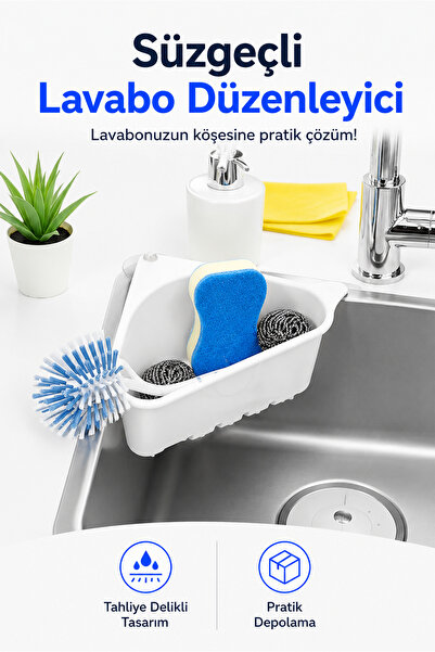 FLY LIFE Corner Sink Organizer with Strainer - Triangular Dish Basket