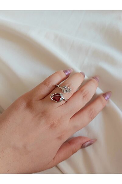 bijoux uniques خاتم نسائي من الفولاذ قابل للتعديل مع شكل زهرة التوليب