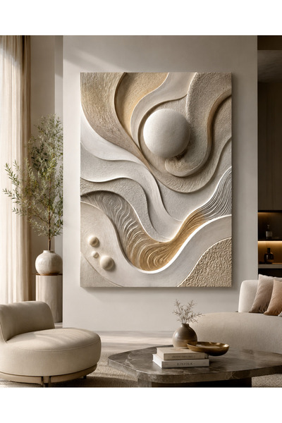 FTRMALZEMECİM Premium Akışkan Kum Formları 3D Kanvas Tablo Krem Altın Modern ...